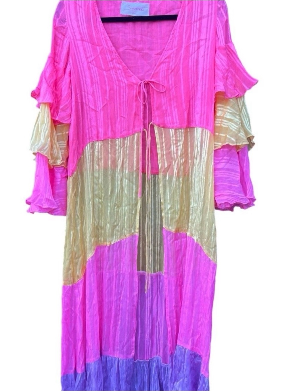 Sundress Ella Kimono Cover Up Pink Yellow Purple Stripe Boho Resort XS S - Picture 6 of 8